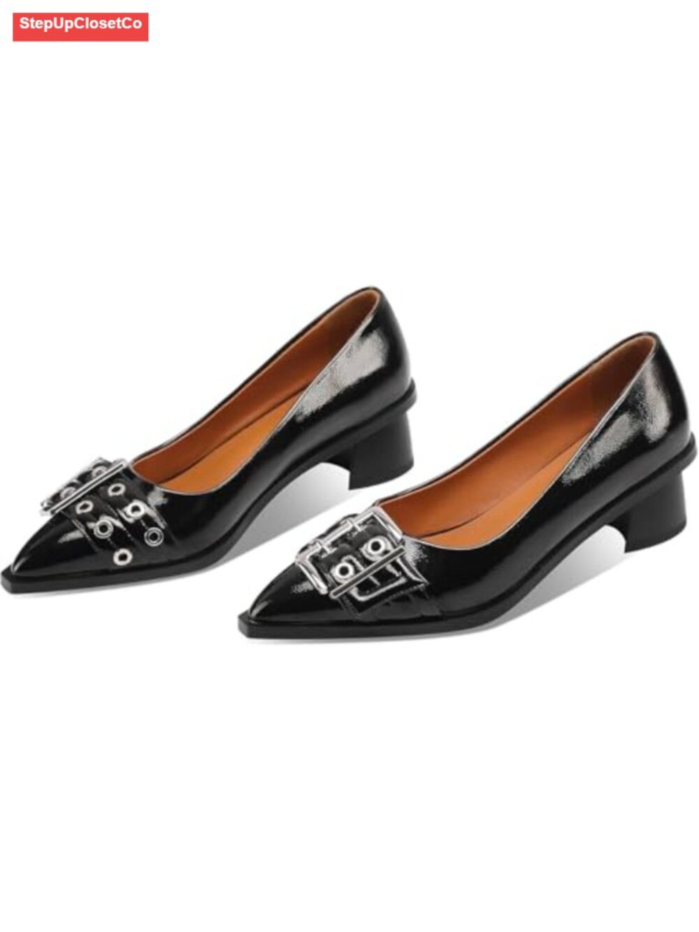 Women's Chunky Low Block Heels Mary Jane Closed Toe Work Pumps Pointed Toe